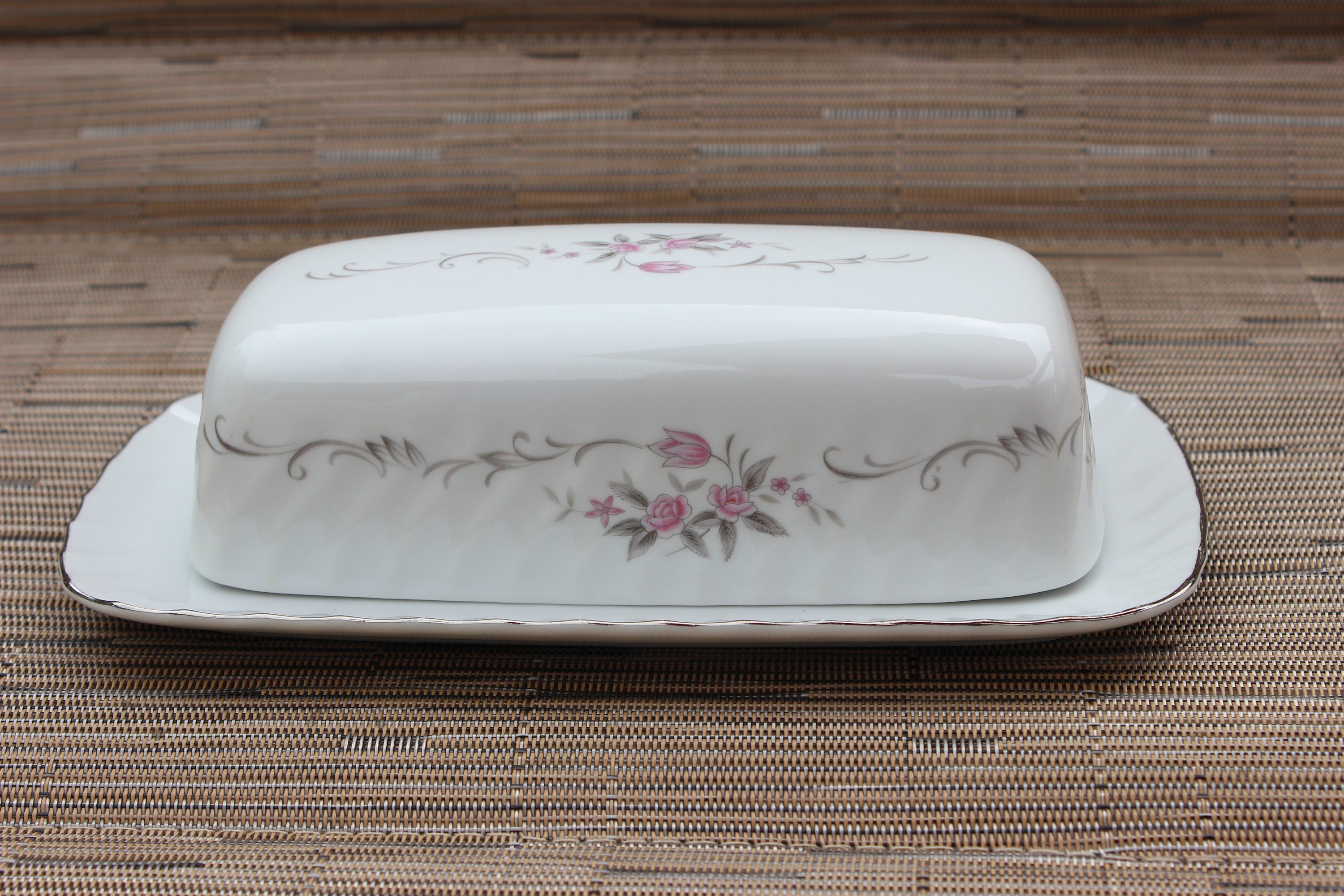 Vintage Ceramic Butter Dish With Floral Design by Gold Standard Etsy