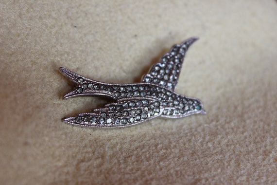 Sterling Silver and Marcasite Swallow Pin - image 1