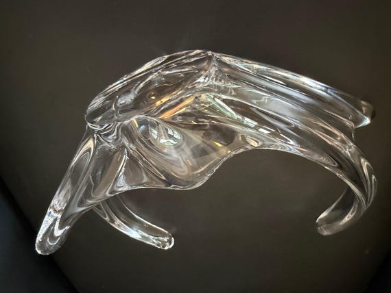 Cofrac Art Verrier French Crystal Splash Bowl - Signed Mid-Century Freeform Wave Centerpiece - Vintage France Art Glass View 6