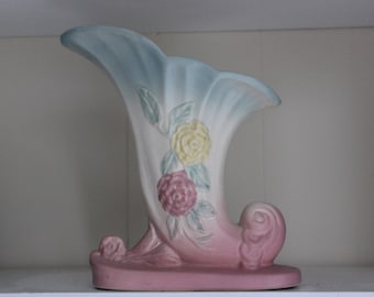 Vintage Hull Magnolia Cornucopia Vase