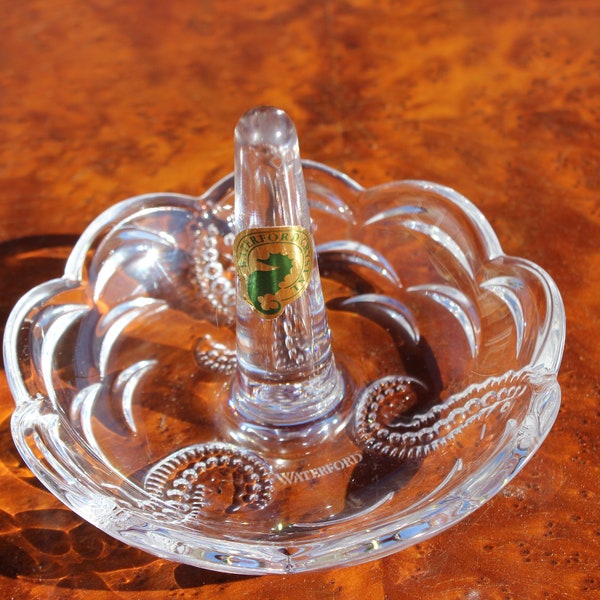 Waterford Crystal Glass Seahorse Ring Holder Dish with Foil Label