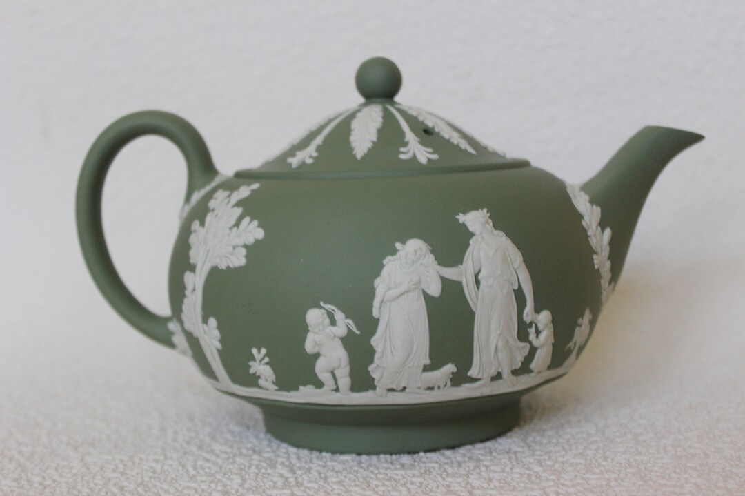 Vintage Wedgwood Green or Sage Jasperware Teapot Etsy