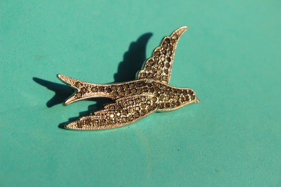 Sterling Silver and Marcasite Swallow Pin - image 2