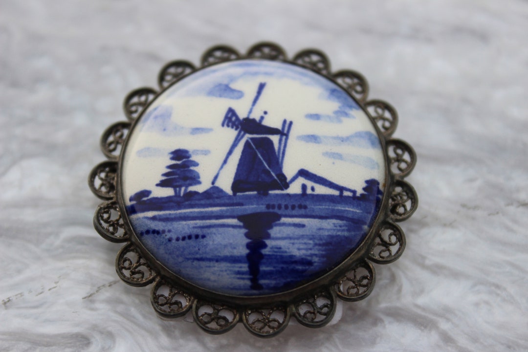 Vintage Delft Holland Windmill Pin - Etsy