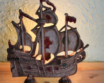 1920&#39;s Cast Iron Galleon Ship Light