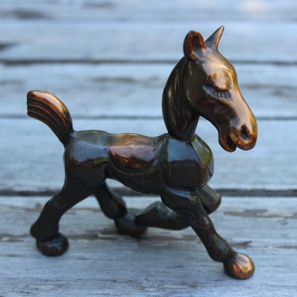 Vintage Cast Iron Horse Paper Weight With Copper Finish With Long Eyelashes