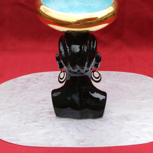 Mid Century Large Blackamoor Nubian Princess Head Vase With 22K Gold shops Trim