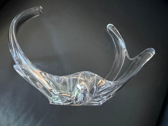 Cofrac Art Verrier French Crystal Splash Bowl - Signed Mid-Century Freeform Wave Centerpiece - Vintage France Art Glass View 4