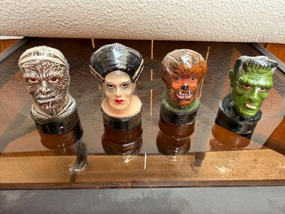Universal Studios Monsters Figural Candle Set of 4 Sealed — Frankenstein, Wolf Man, Bride and The Mummy — Vintage 1990s Halloween Decor
