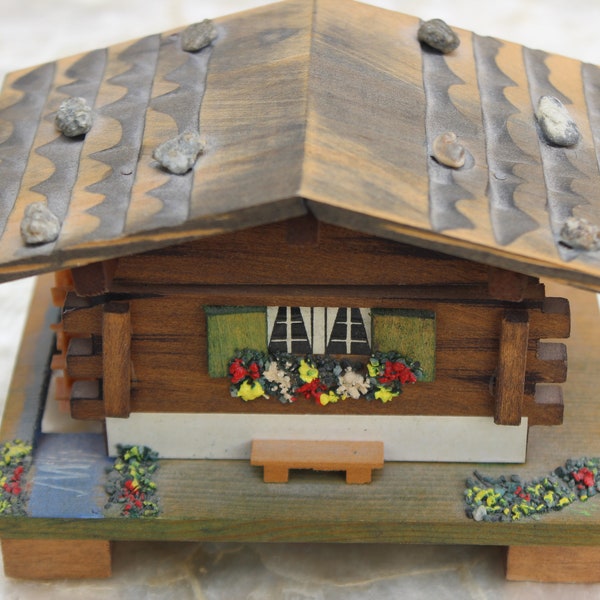 Handpainted Handmade Swiss Cottage Musical Wooden Jewelry Box