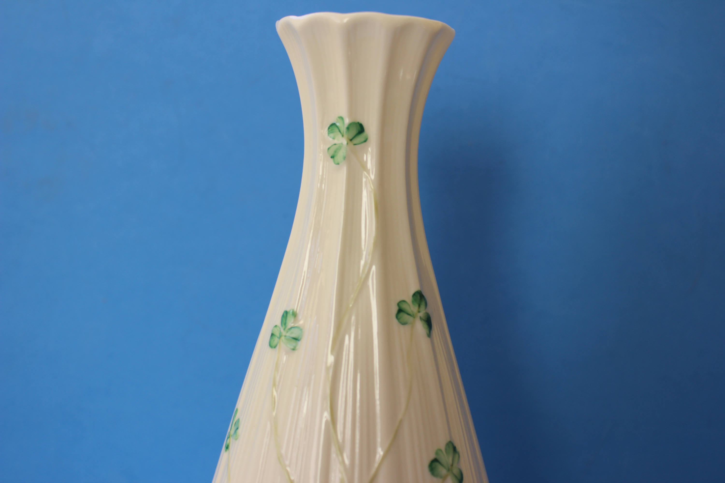 Vintage Belleek Vase With Handpainted Shamrocks Etsy