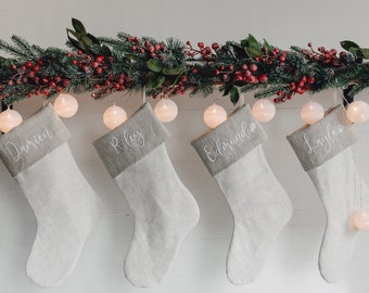 White personalized Christmas stockings set