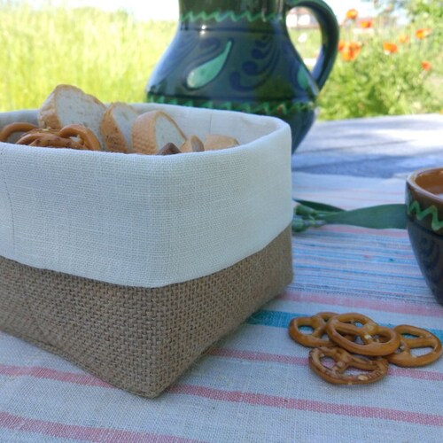 Linen Square Basket Fabric Bread Basket. Etsy