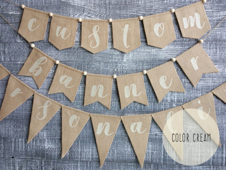 Custom burlap banner personalized embroidered bunting. Etsy