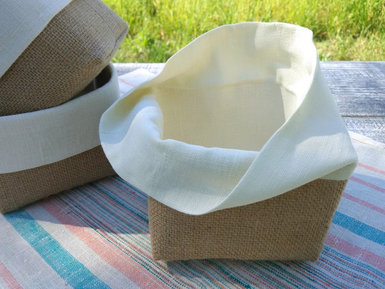 Linen square basket fabric bread basket. Etsy