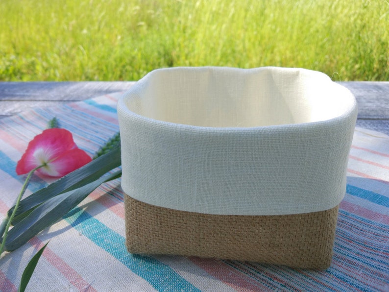 Linen square basket fabric bread basket. Etsy