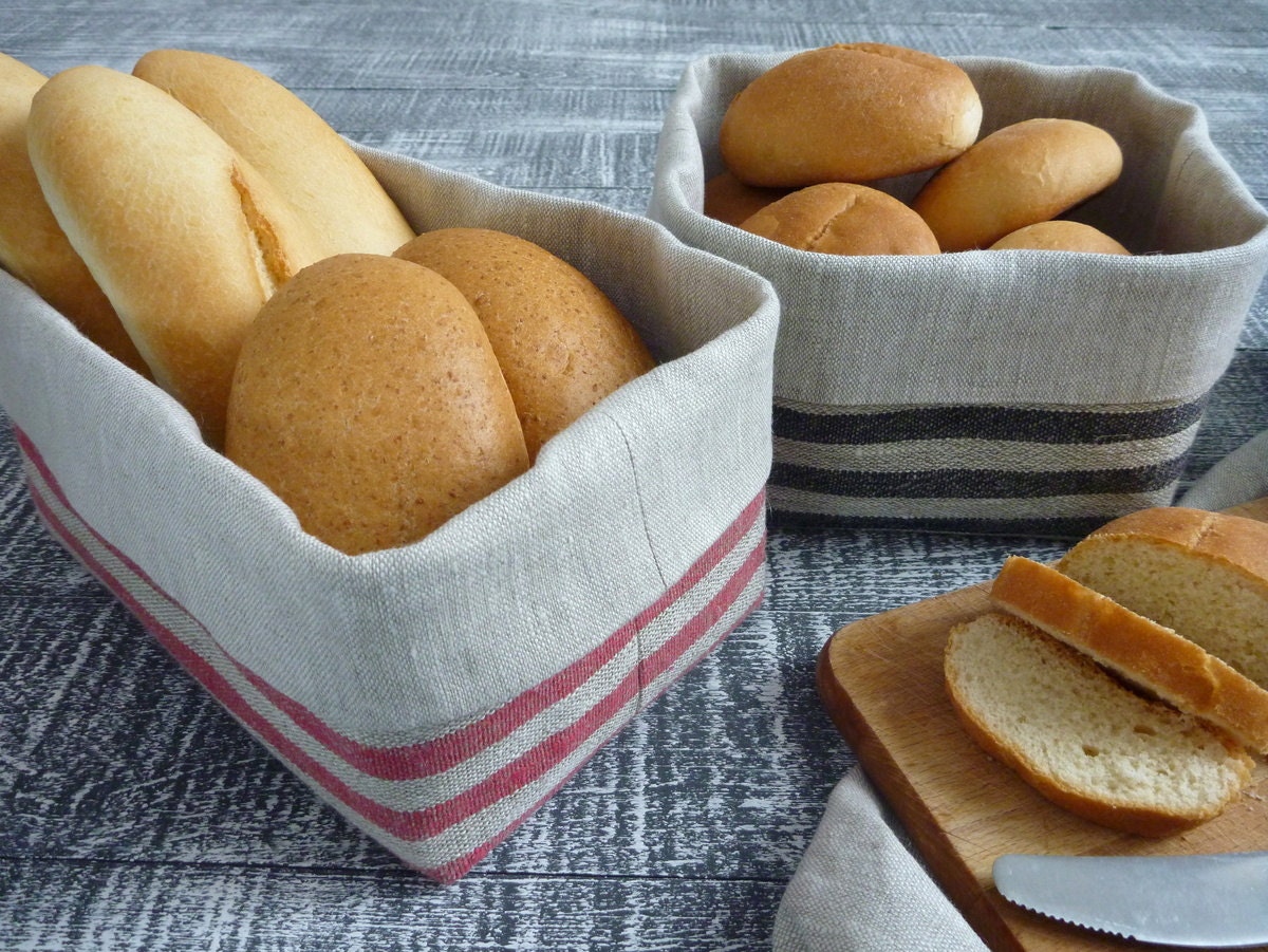 Linen bread basket Red striped basket Fabric basket Bread Etsy