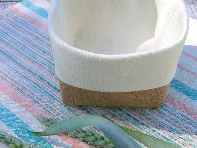 Linen square basket fabric bread basket. Etsy