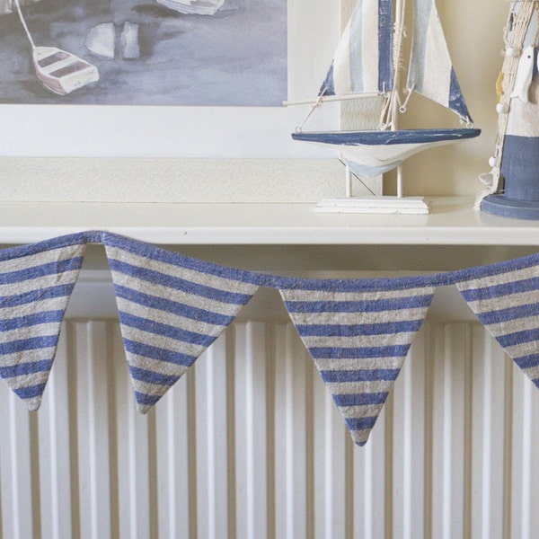 Nautical blue striped fabric bunting