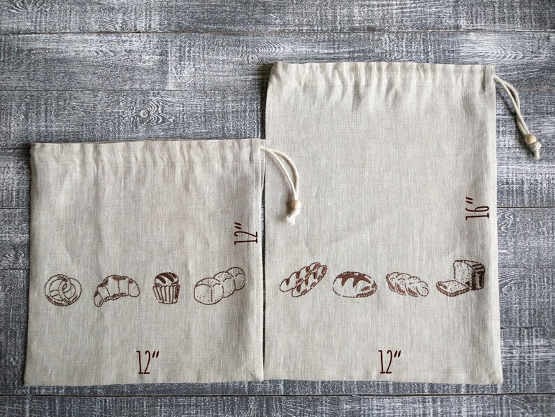 Set of 2 Linen Drawstring Bread Bag. Etsy