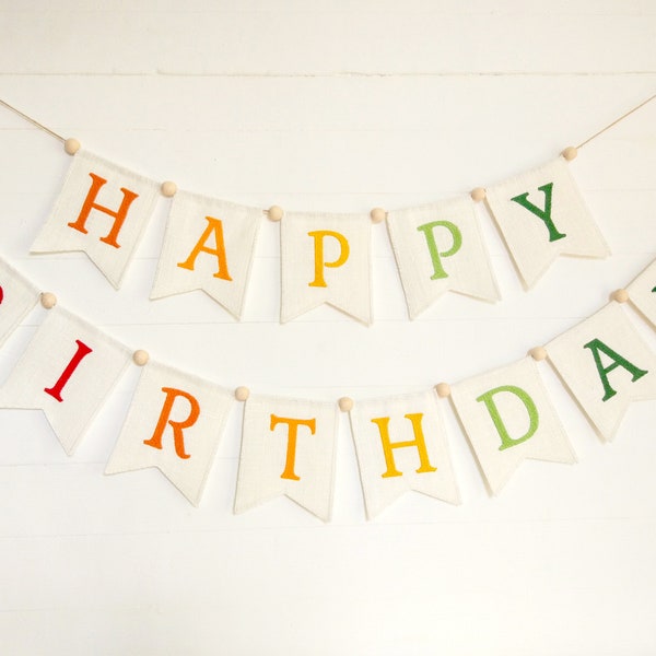 Happy Birthday rainbow multicolor fabric banner, reusable