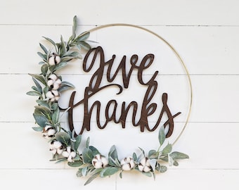 Give Thanks, Fall Wall Art, 1/2" thick wooden welcome fall sign, Thanksgiving Decor, Give Thanks Decor