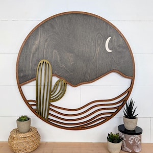 Wood Desert Landscape Wall Art: Southwestern Boho Decor