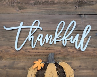 Thankful Sign, Thankful word cutout, 1/2" thick wooden letters thankful sign, Thankful cutout