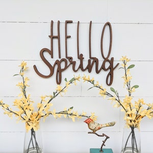 Hello Spring Wooden Sign: CNC Cut Birch Wood Decor