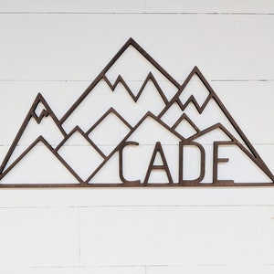 Baby Name Geometric Mountains wall hanging | Geometric woodland theme mountain decor| Adventure Themed Nursery