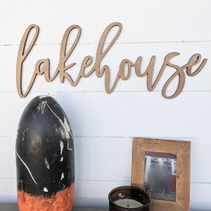 Lakehouse Sign: Wooden Word Cutout, Lake House Decor