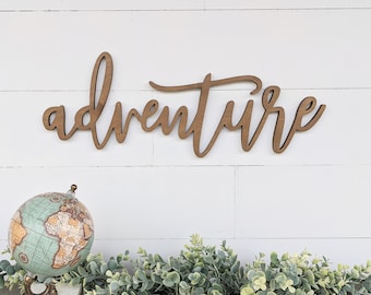 Adventure Wood Sign Birch Plywood Word Cutout Wall Decor Modern Farmhouse Home Hanging Art
