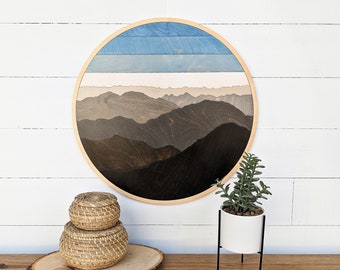 Round Mountain Wood Art | Layered Mountains Wall Art