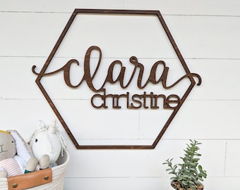 Wooden Hexagon Nursery Name Sign | Nursery Wall Art | Custom Name Crib Sign | Hexagon Nursery Sign | Modern Nursery Name Sign