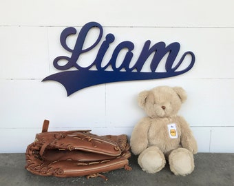 Baby boy Nursery sign, Baby name cutout, sports theme nursery, boys name sign, kids room baseball decor, above crib name sign