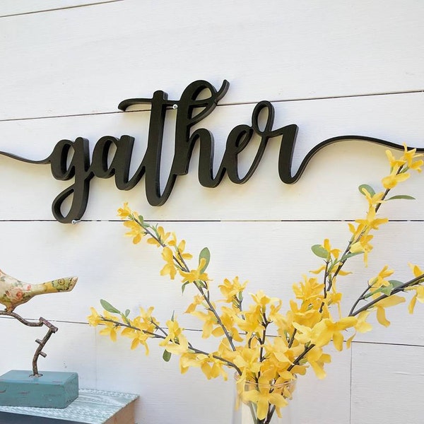 Gather Sign bis zu 42 ", Farboptionen, Gather Wortausschnitt, 1/2 "dickes Holzbuchstaben Sammelschild, Gather Ausschnitt