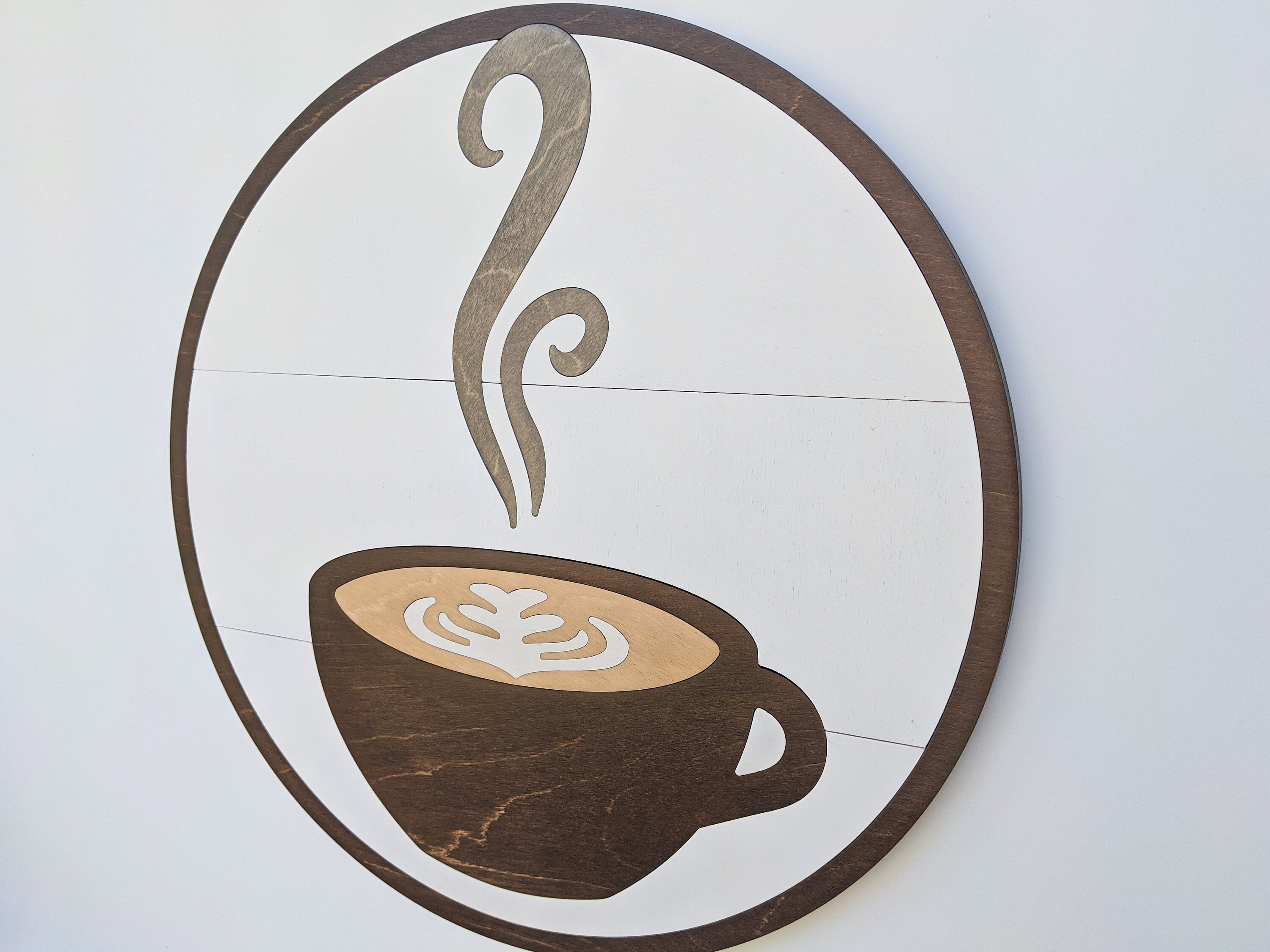 Round Coffee Wood Art Coffee Cup Wall Decor Wood Coffee Etsy