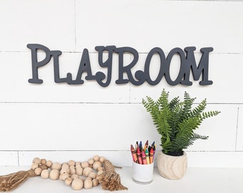 Wooden Playroom Sign Kids Room Decor Wall Hanging Word Cut Out Art for Nursery