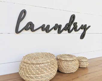 Laundry Word Cutout Wooden Letters Sign Wall Hanging Room Decor Housewarming Gift