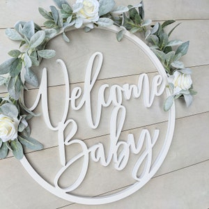 Welcome Baby Wooden Sign Baby Announcement Sign Hospital Baby Door Hanger Welcome Baby Sign image 3