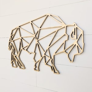 Geometric Bison Wood Wall Art: Wildlife Decor