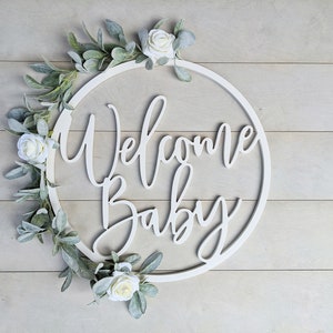 Welcome Baby Wooden Sign Baby Announcement Sign Hospital Baby Door Hanger Welcome Baby Sign image 6