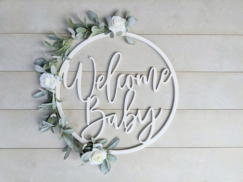Welcome Baby Wooden Sign Baby Announcement Sign Hospital Baby Door Hanger Welcome Baby Sign image 6