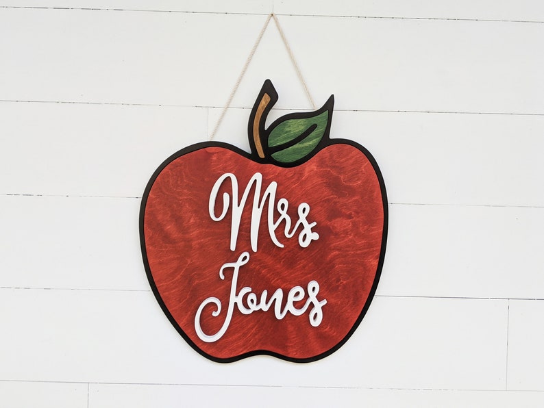 Teacher Apple Sign Teacher Gift Custom Name Teacher Sign Back to School Gift Teacher Gift Handmade Teacher Gift image 9