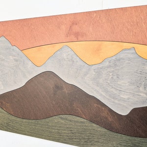 Mountain Wood Montage 5 Color Wood Wall Art Mountain Wall Art Mountain with Sunset Wall Decor Wooden Mountain Decor image 5