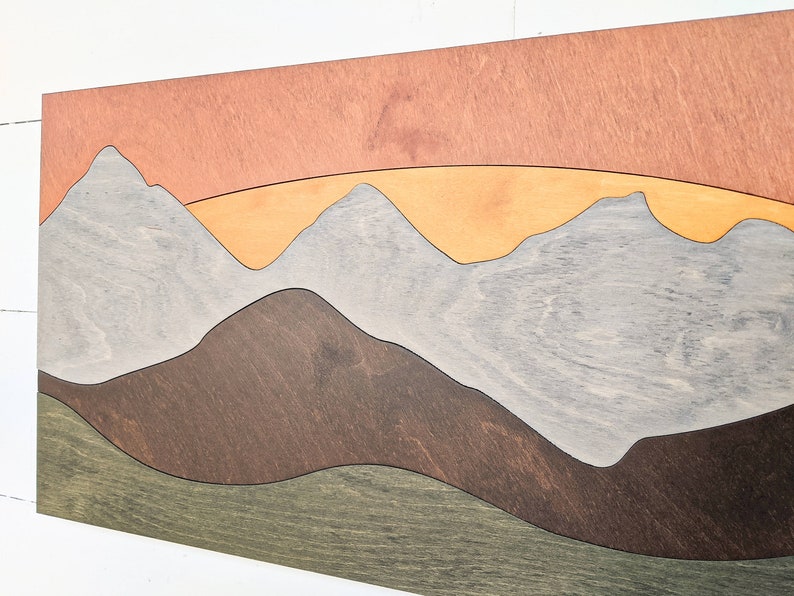 Mountain Wood Montage 5 Color Wood Wall Art Mountain Wall Art Mountain with Sunset Wall Decor Wooden Mountain Decor image 5