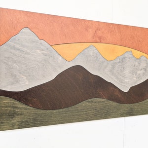 Mountain Wood Montage 5 Color Wood Wall Art Mountain Wall Art Mountain with Sunset Wall Decor Wooden Mountain Decor image 4
