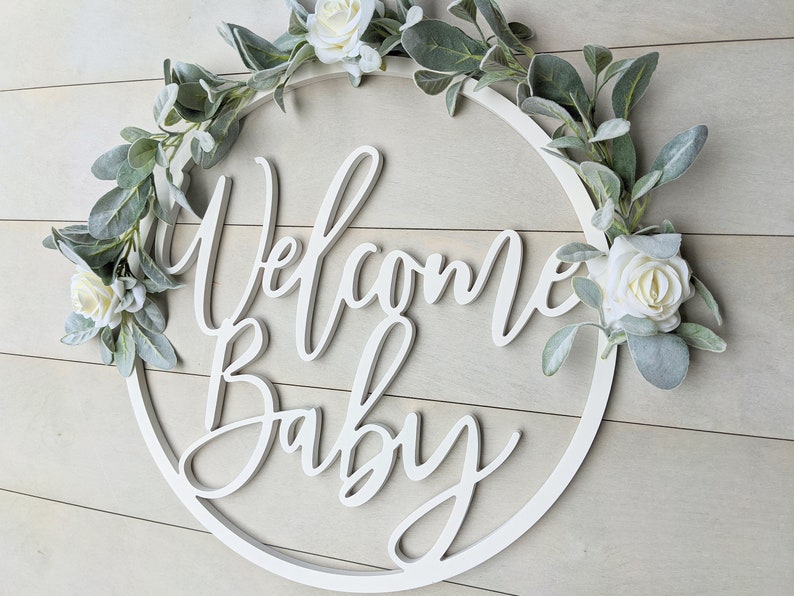 Welcome Baby Wooden Sign Baby Announcement Sign Hospital Baby Door Hanger Welcome Baby Sign image 7