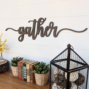 Gather Sign: Wooden Word Cutout, Birch Plywood, Up to 46"