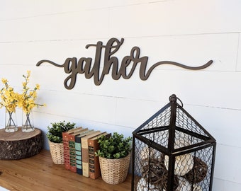 Gather Sign: Wooden Word Cutout, Birch Plywood, Up to 46&quot;